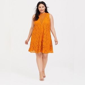 Torrid Mustard Yellow Lace Swing Dress